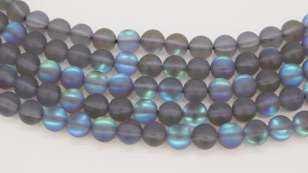 Gray Baby Blue AB Beads, Frosted Aqua Iridescent Beads BS #114, sizes in 8 mm 15.25 inch FULL Strands