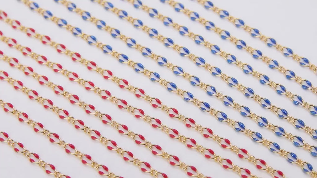 14 K Gold Filled Paperclip Enamel Chain, 5 mm Blue Red Figaro Chains CH# 786, Pink or White By The Foot