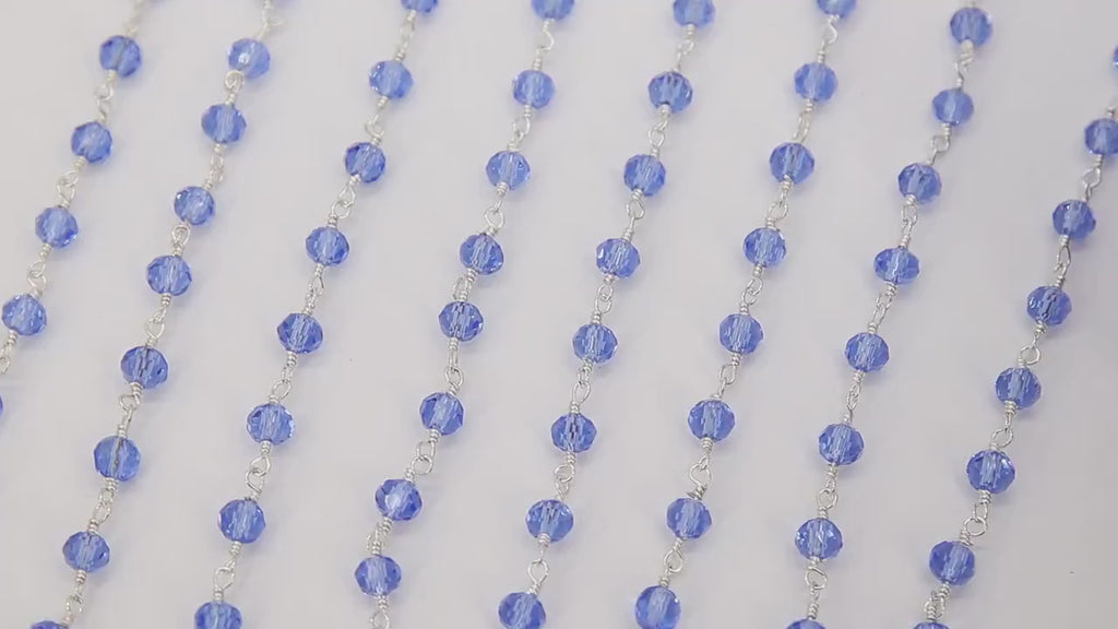 Tanzanite Crystal Rosary Chain, Silver Plated Royal Blue CH #511, Sapphire Crystal 4 mm Beaded Jewelry Chains