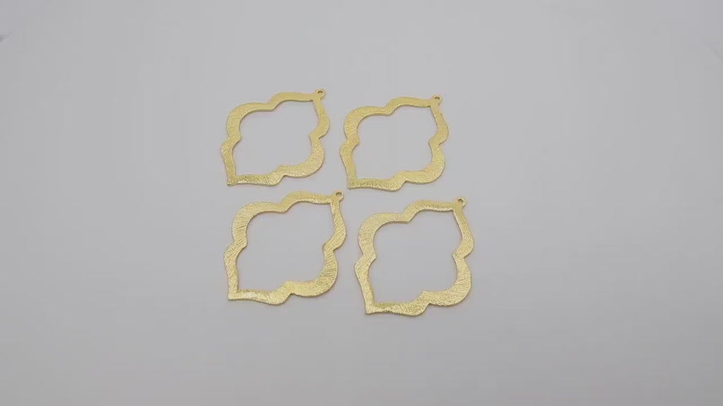 Gold Marquis Teardrop Charms, Brushed Brass Scallop Pendants, 39 x 49 mm Large Jewelry Charms