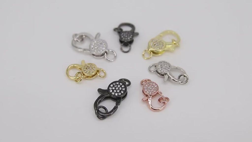 Clear CZ Pave Lobster Claw Clasp, Rose Gold Pave Clasps #53, Silver or Black