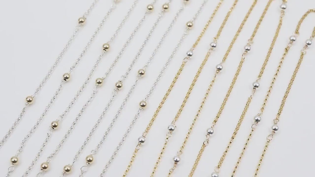 14 K Gold Filled Satellite Rolo Chains, 925 Sterling Silver Rolo 3 mm Beaded CH# 924, 14 20 Unfinished By Foot CH# 889