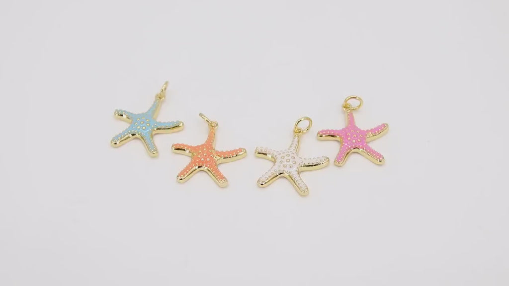 Star Enamel Gold Charms, Baby Blue Starfish Pendants #36, Pink Peach and White