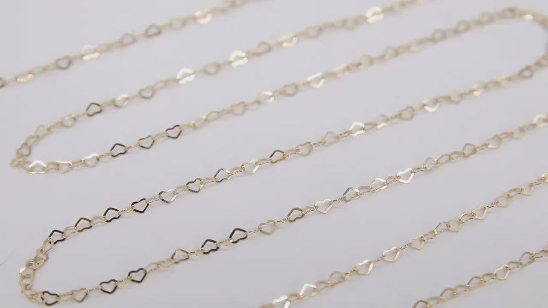 Gold Filled Heart Chains, 2.6 or 3.9 mm 12 K Gold Dainty Heart Shaped Chain CH #718, 5 mm Unfinished Designer Jewelry Chain