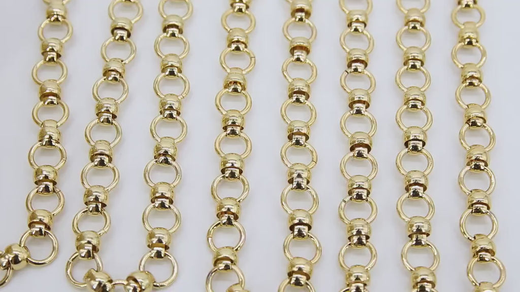 Gold ROLO Chain, 9 mm Gold Thick Round Chains CH #101, Chunky Unfinished Long and Short