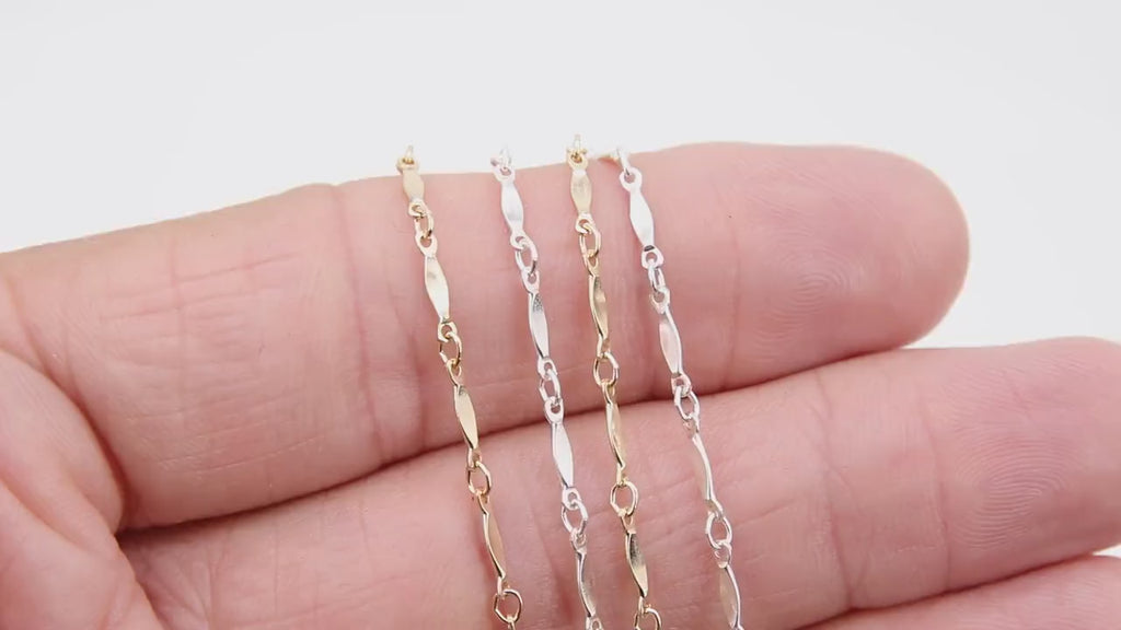 14 K Gold Filled Bar Jewelry Chains, 9.0 mm 925 Sterling Silver Dapped Bar CH #830, Unfinished Long Short Chain CH #736