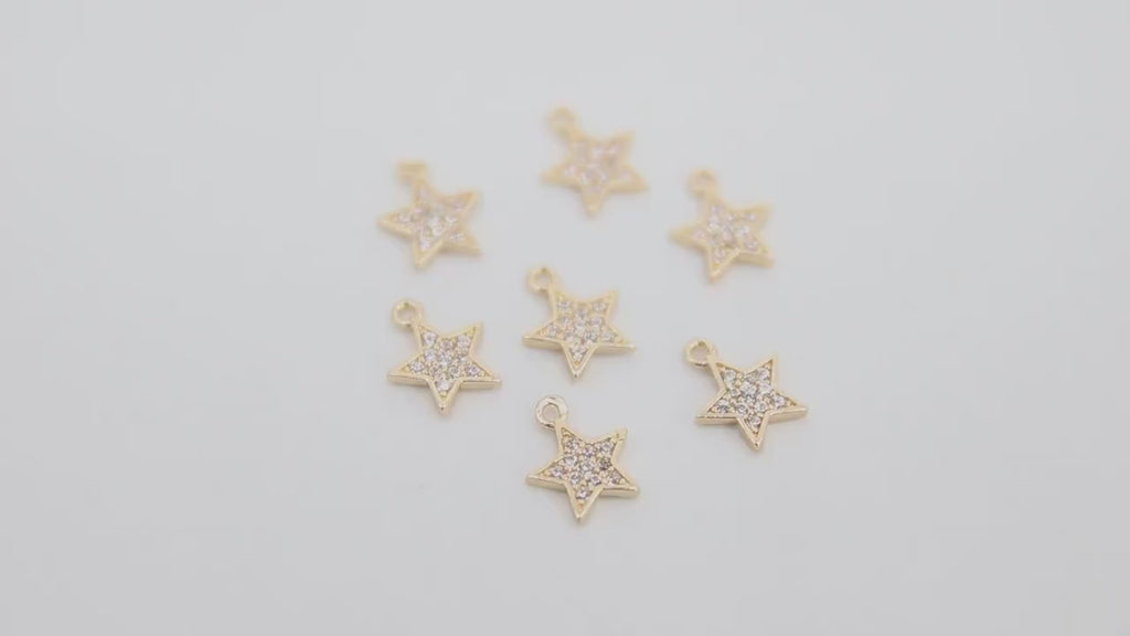 CZ Micro Pave Gold Star Charms, Silver Mini Star Dangles #14, Cubic Zirconia Small Mini Stars