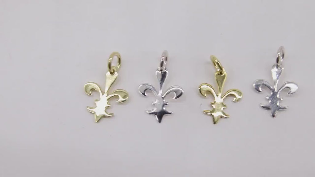 Fleur De Leis Charms, 15 mm Genuine Gold 925 Sterling Silver Fancy Crown Charms # 739, Dainty Louisiana Mardi Gras Jewelry