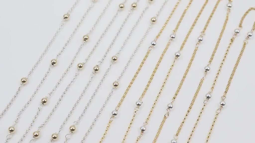 Mixed Metal  Satellite Rolo Chains, 925 Sterling Silver Rolo or 14 K Gold Filled 3 mm Beaded CH# 924, 14 20 Unfinished By Foot CH# 889