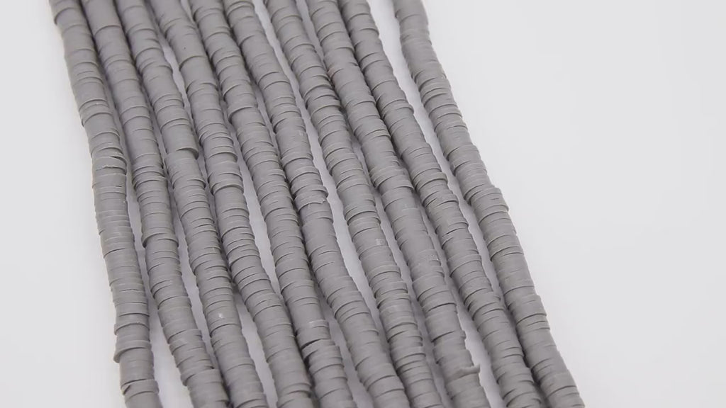 2 Strands 6 mm Gray Clay Flat Beads, Gray Heishi beads in Polymer Clay Disc CB #141, Medium Grey Rondelle