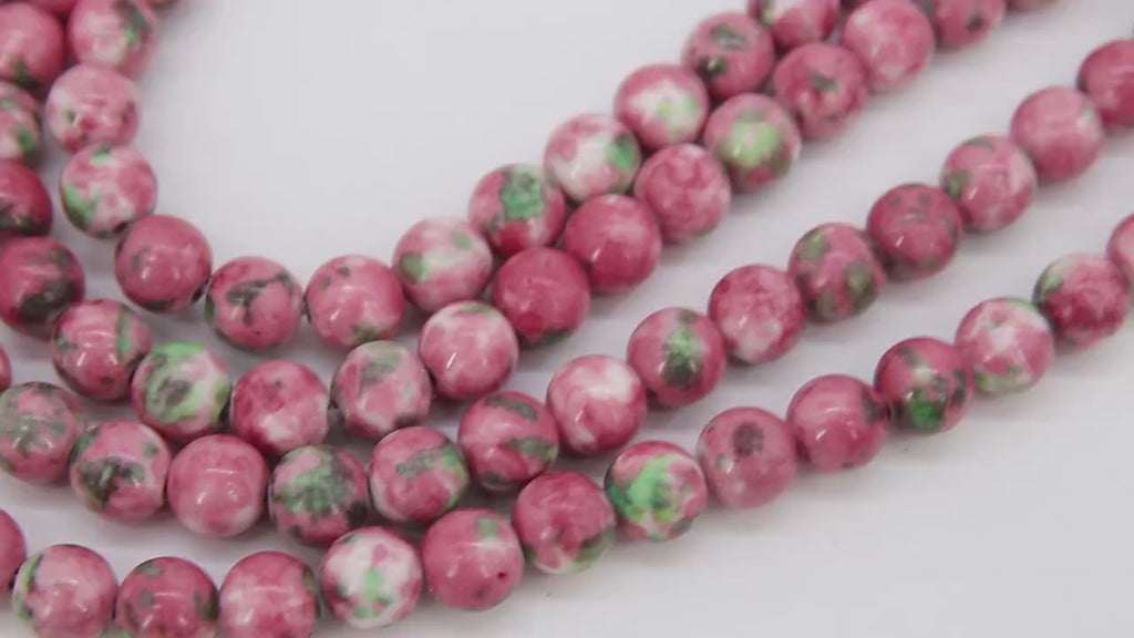 Pink and Mint Green Beads, Smooth Mixed Strawberry Jade Dyed Beads BS #96, Jewelry Beads sizes 4 mm 6 mm 8 mm 16.5 inch Strands
