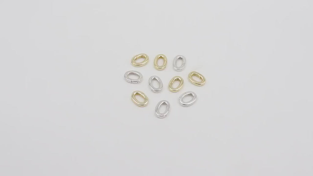 Gold Oval Push Clasp, 10 mm Gold Over 925 Sterling Silver Silver Spring Oval Shaped # 3648, 2 Styles Clip Connector