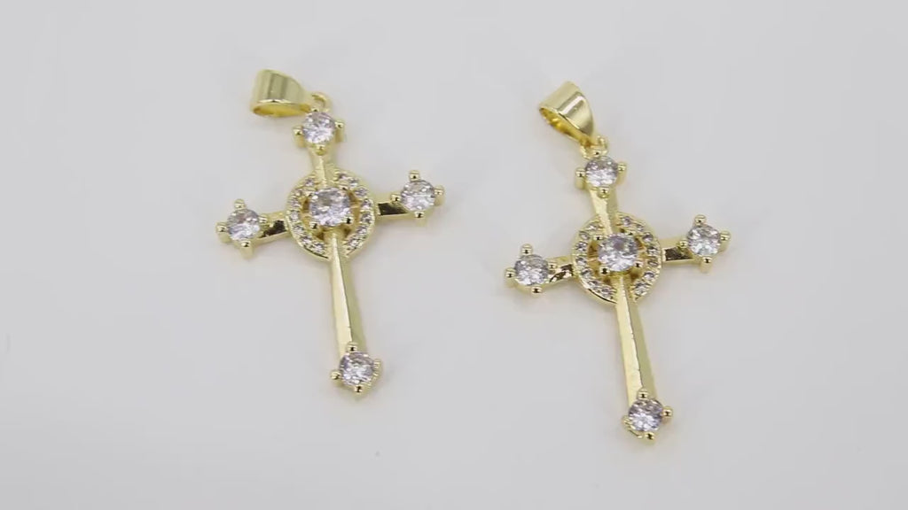 Gold Cubic Zirconia Cross, CZ Pave Cross for Necklaces #13, Crucifix 20 x 29 mm  Chain Jewelry