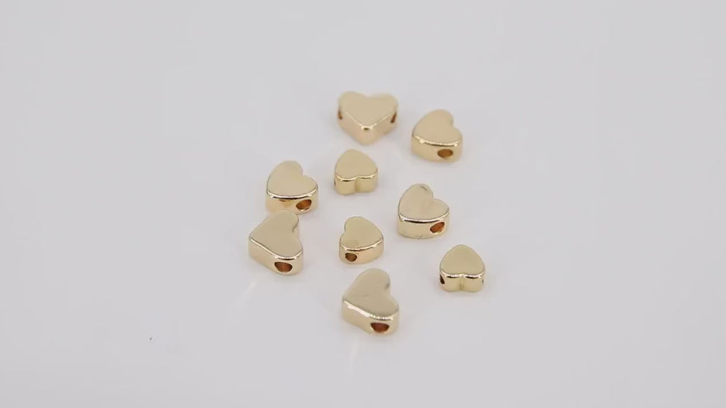 Gold Heart Bead, 5 Pc Genuine 18 K Gold Heart Shape Plated Beads with Hole #611, Side to Side 2 mm Holes