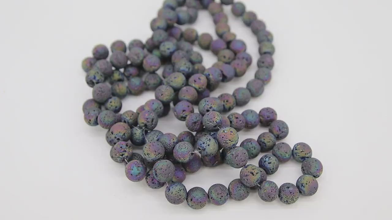 Multi Color Natural Lava Rock Beads, Purple Mix Electroplated Textured Plated Beads BS #351, Purple Blue Mix