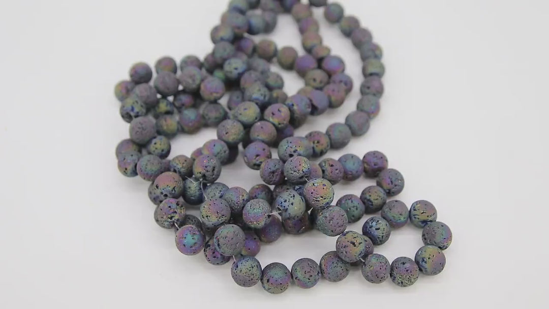 Multi Color Natural Lava Rock Beads, Purple Mix Electroplated Textured Plated Beads BS #351, Purple Blue Mix