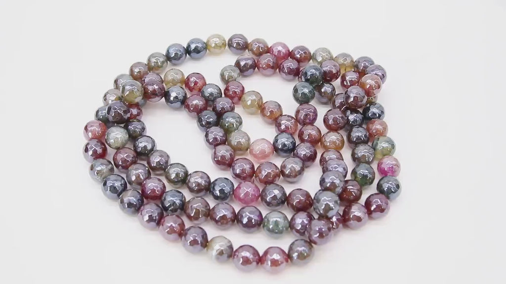 Electroplated Faceted Fuchsia Burgundy Agate Beads, Multi Colored Beads BS #236, sizes in 10 mm 14 inch FULL Strands