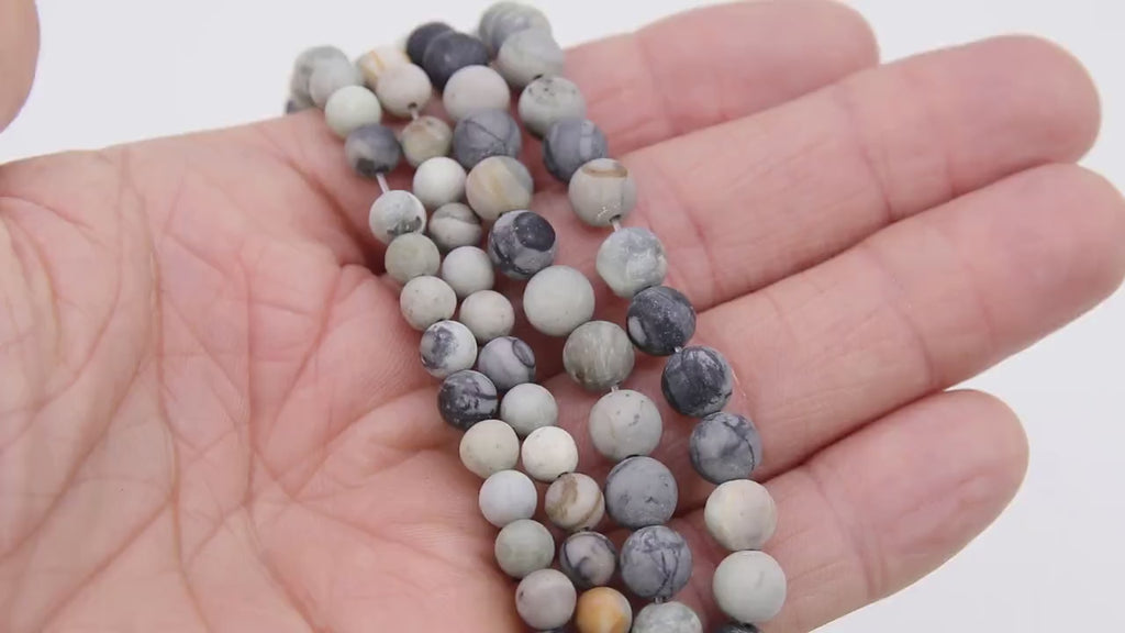 Frosted Picasso Map Stone Beads, Round White and Gray Beads BS #191, High Quality 6 mm 8 mm 10 mm 15.5 inch Strands