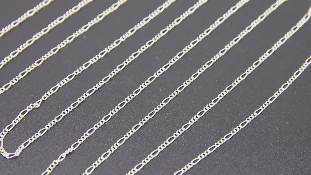 925 Sterling Silver Figaro Chains, Unfinished By The Foot CH# 842, 1.5 mm 14 K Gold Filled Long and Short CH# 742