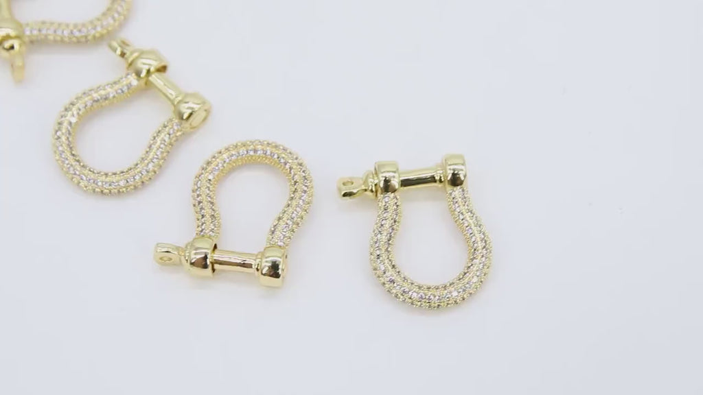 CZ Pave Gold Brass Shackle Clasp, Genuine 16 K Gold Plated 16 mm Clasps  #2335,  Small Ring Connector Screw Jewelry Clasps