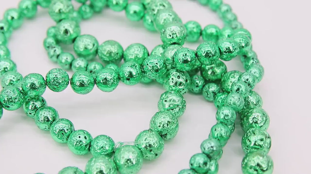 Green Plated Lava Rock Beads, Metallic Textured Mardi Gras Beads BS #181, New Orleans Jewelry sizes 6 mm 8 mm 10 mm in 15.4 inch Strands