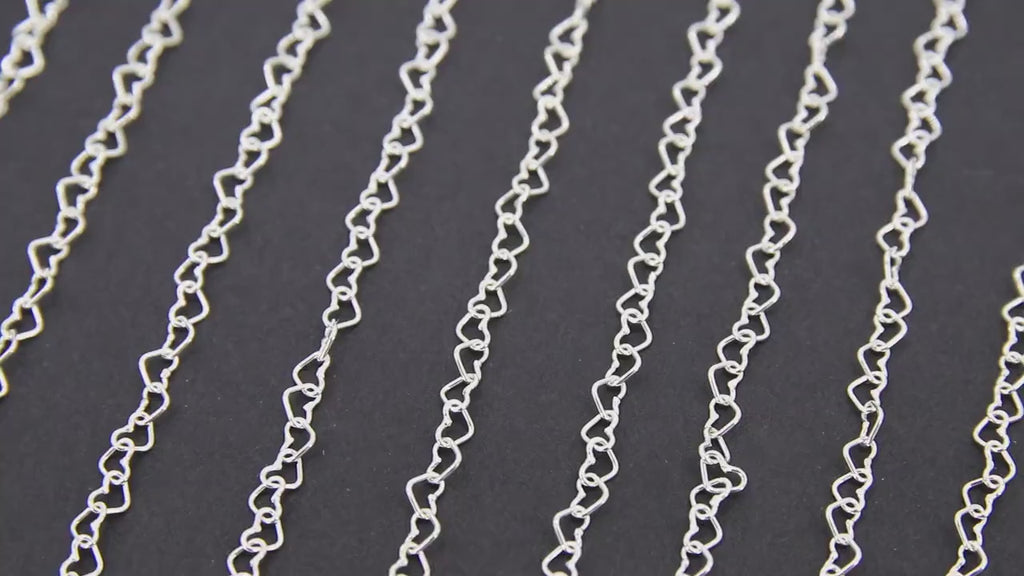925 Sterling Silver Heart Chains, 3.8 mm Silver Dainty or Flat Heart Shaped Chain CH# 816, Unfinished Designer Jewelry Chain
