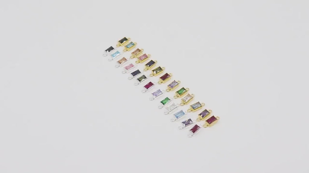 14 K Gold Filled CZ Rectangle Connector, 925 Sterling Silver Birthstone Cubic Zirconia Baguette Link# 2700, Permanent Jewelry