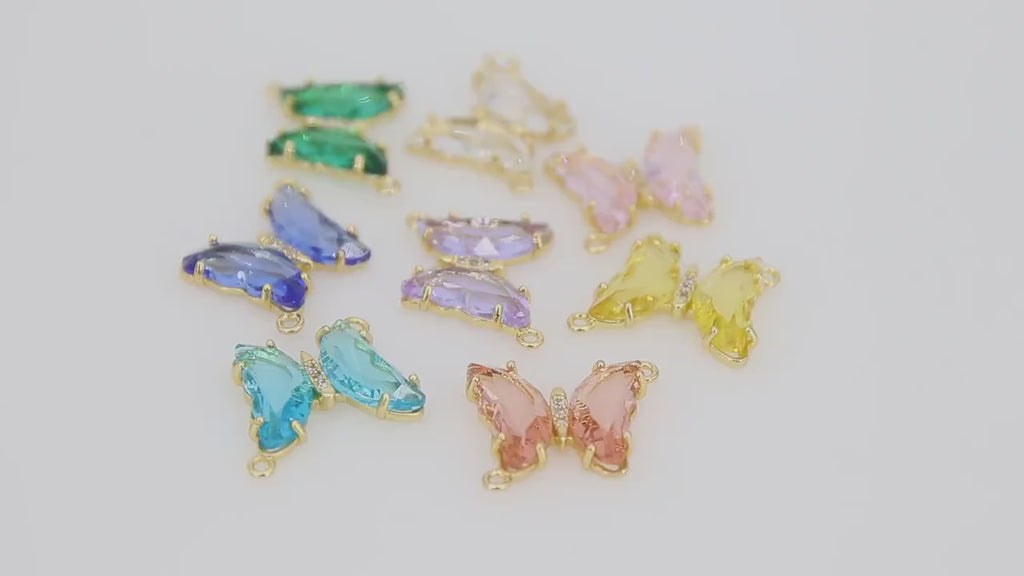 Gold Butterfly Connectors, Crystal Butterflies #2536, 2 Loop Charms Pink