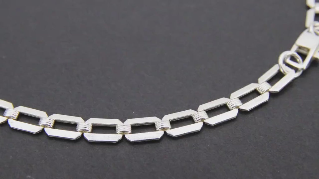 925 Sterling Silver Necklace, Rectangle Chunky Designer Chain Choker #3427, Silver Large Paperclip Link Choker