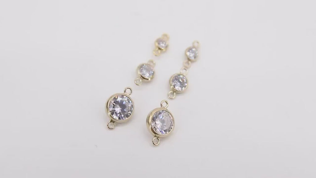 14 K Gold Filled Solitaire Connectors, 3 mm 4 mm or 6 mm Cubic Zirconia Necklace Charms # 2353, Genuine 14 20 Gold CZ Links