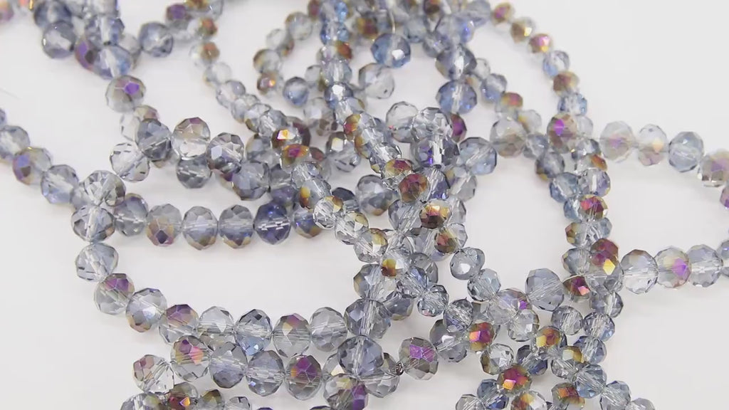 Clear AB Crystal Beads, Faceted Sky Blue AB Rondelle Glass Beads BS #245, sizes 6 x 5 or 8 x 6 mm 17.5 inch Jewelry Strands