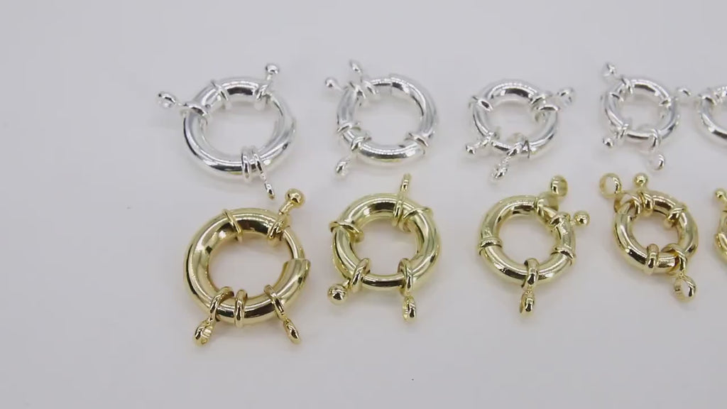 Gold Spring Ring Clasps, Bright Silver Large Clasp #3464, Large Sailor Clasp