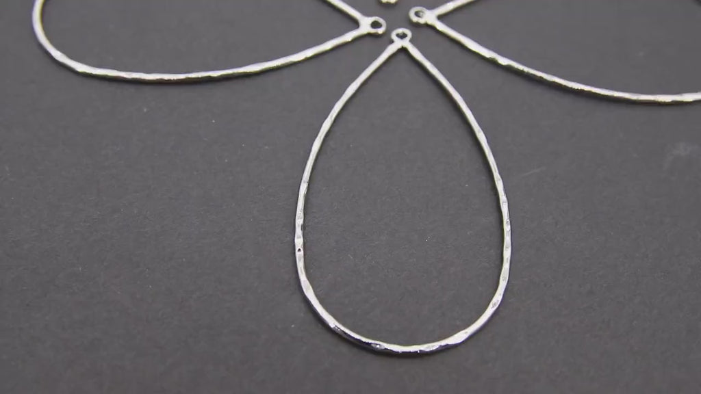 Textured Silver Teardrop Hoop Ear Rings, 30 x 52 mm Glittery Silver Charms #3334 , Oval Hoops High Quality Light Weight Wire Hoops Finding