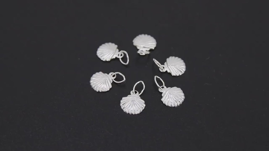 925 Sterling Silver Tiny Scallop Shell Charm, Silver Small Seashell  # 2179, 8 x 9 mm Beach charms