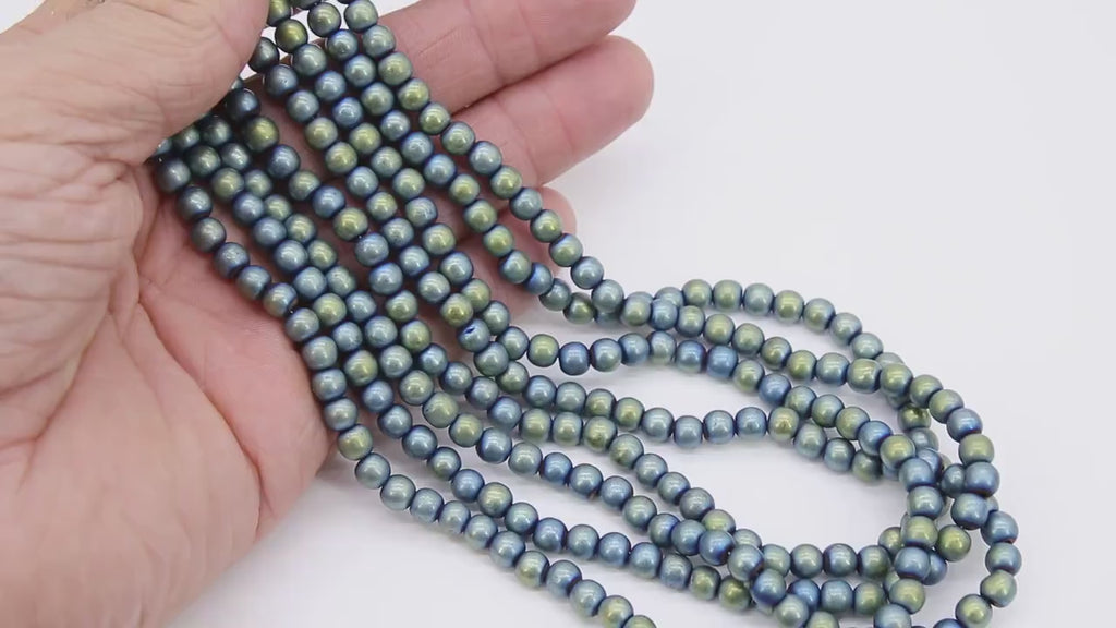 Hematite Blue Beads, Smooth Green Frosted Rondelle Rainbow Jewelry Beads BS #150, sizes 6 mm 15.5 inch Strands