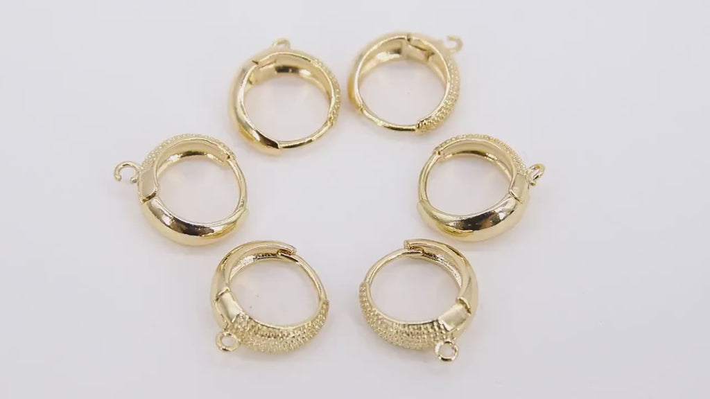 Gold Lever back Round Textured Ear Ring Parts, 5.3 mm Thick Tube 13 mm Huggies #57, High Quality Hoop Snap Wire