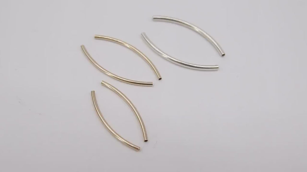 14 K Gold Filled Tube Beads, 925 Sterling Silver Curved Beads # 3190, 20 mm 30 mm 34 mm 35 mm 40 mm