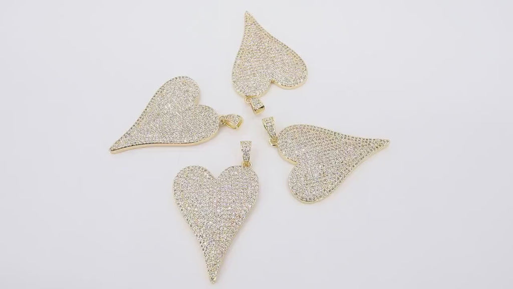 Gold CZ Heart Pendants, Silver Cubic Zirconia Heart Charms AG 397, Large Silver CZ Bail Jewelry Charms