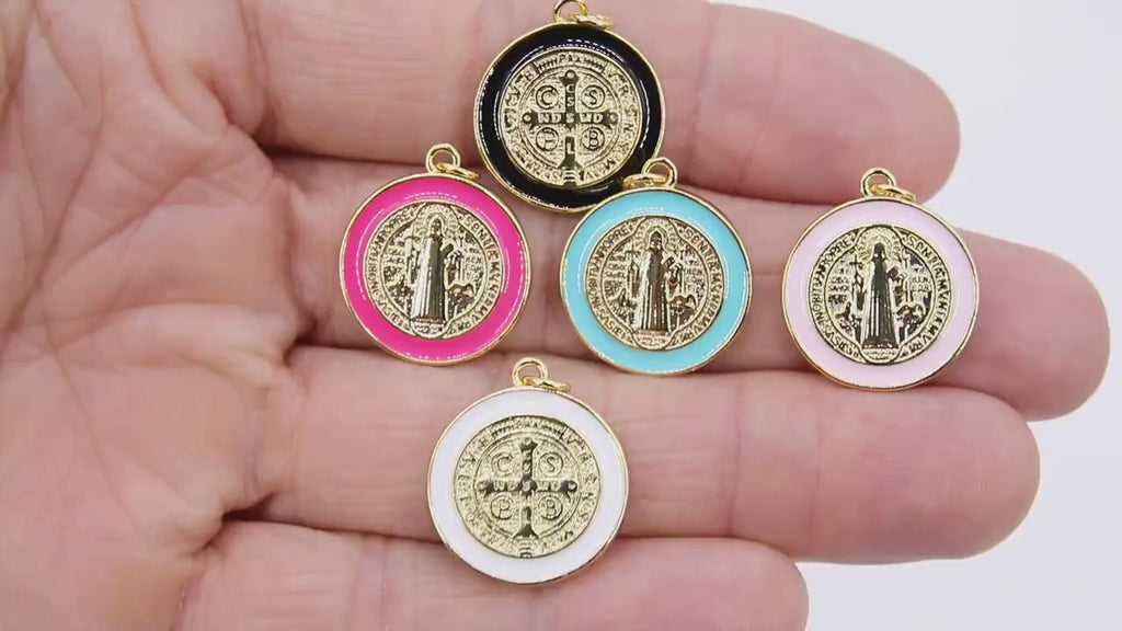 St. Benito Charms, Cross Charms in Aqua Blue Pink Black White Enamel #942, St. Benedict Rosary Bracelet