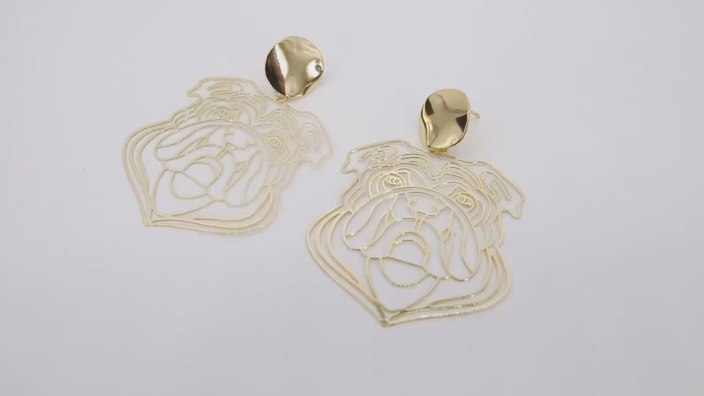 Gold Bulldog Earring, Wavy Stud Gold Georgia Bulldogs AG #2408, Animal Head Charms