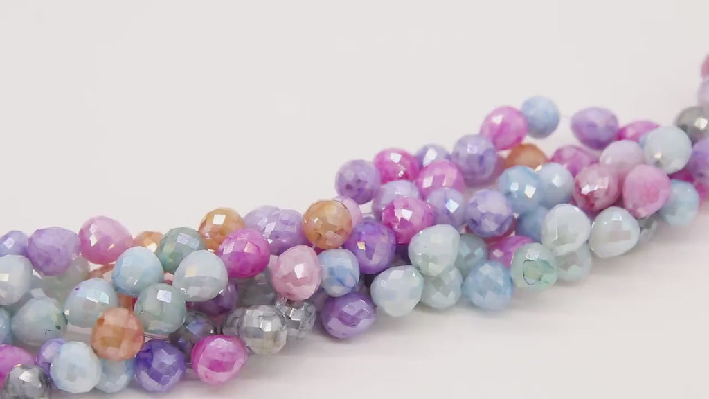 Multi Color Pastel Crystal Beads, 8 mm Faceted Spring Tear Drop Crystal Round Beads BS #254, Jewelry Bead Strands