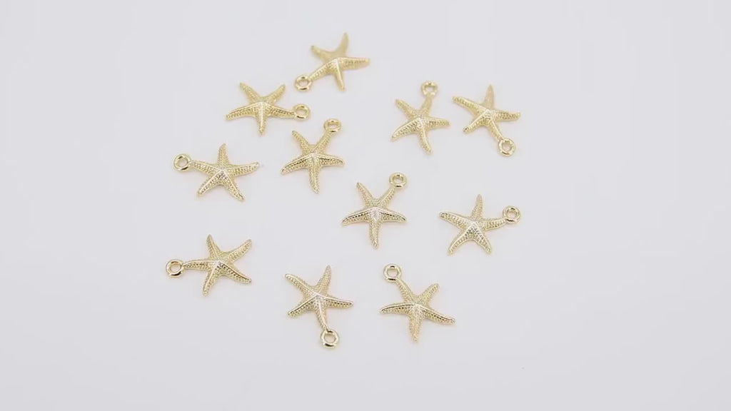 Gold Starfish Seashell Charm, 2 Pc Gold Tiny Nautical Starfish Seashells #529, Mini Beach Shells