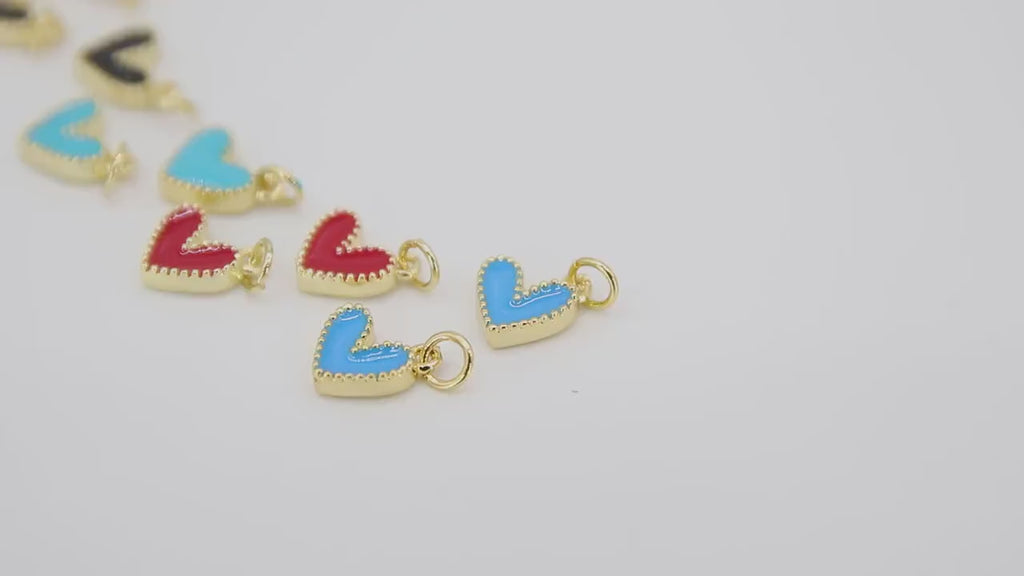 Tiny Gold Enamel Heart Charms, Turquoise Blue Black Red White Heart Charms #84, Mini Jewelry Charms 8 x 9 mm