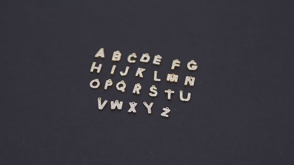 14 K Gold Filled CZ Alphabet Charms, 7 mm 925 Sterling Silver Initial With Jump Ring #3375, Letters