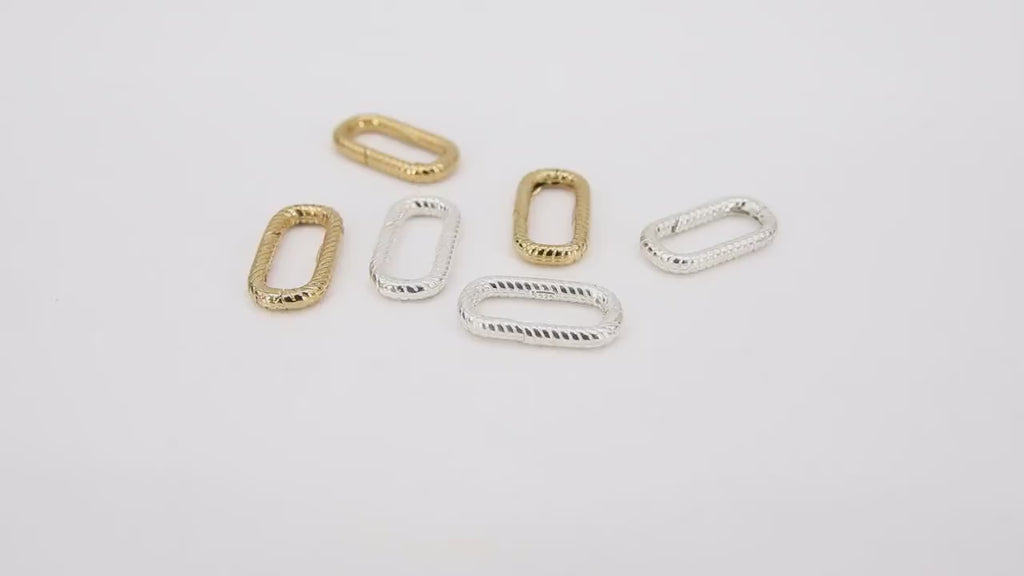 925 Sterling Silver Textured Oval Push Clasp, 17 mm Gold Spring Clip #2272, Carabiner Clasp
