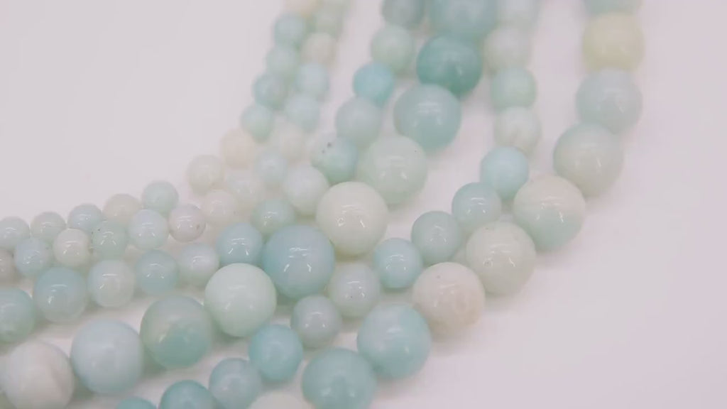 Natural Blue Amazonite Beads, Grade A Round Blue and White Beads BS #30, sizes 4 mm 6 mm 8 mm 15.75 inch Strands