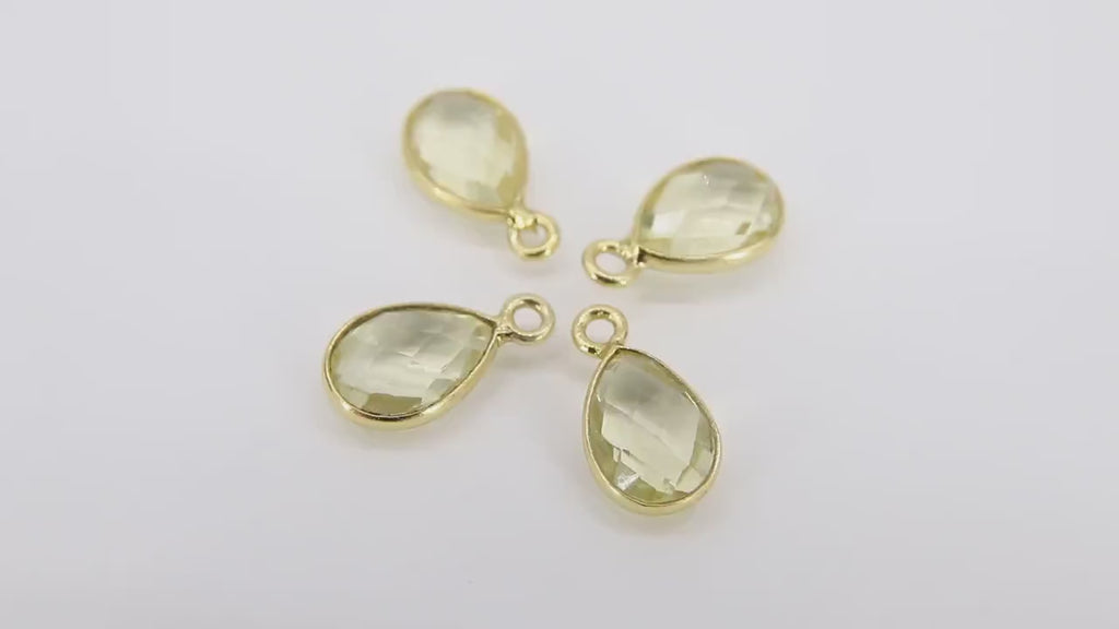 Citrine Teardrop Charms, 8 mm Gold Plated Oval Yellow Gemstones # 2839, Gold Plated over Sterling Silver Light Citrine
