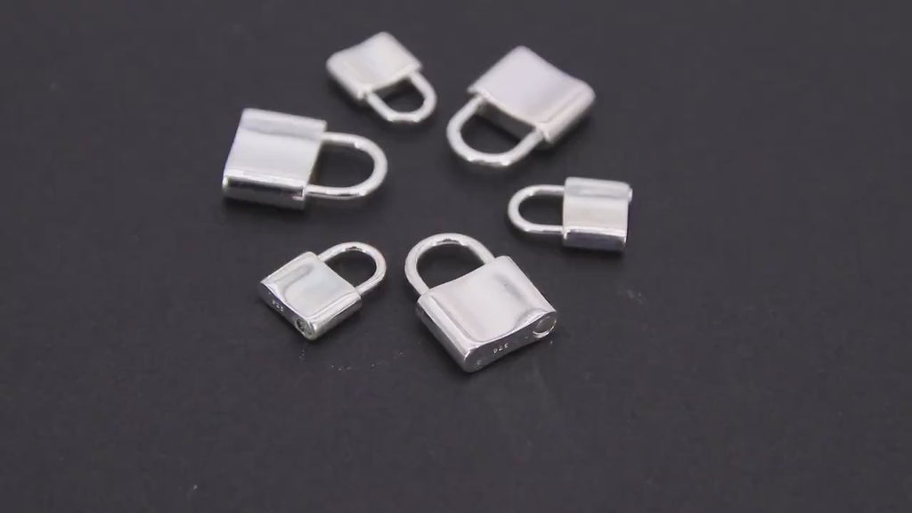 Silver Pad Lock Clasp, Solid 925 Sterling Silver Lock Key Clasp # 666, 12 x 16 mm Stamped 925