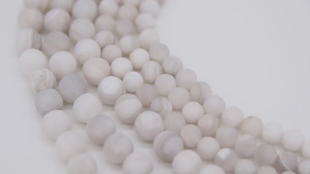 Natural White Agate Beads, Frosted Smooth Matte Agate Round Beads BS #36, sizes in 6 mm or 8 mm 15 inch Strands