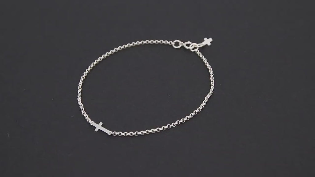 925 Sterling Silver Cross Chain Bracelet, Two Crosses On Rolo Chain Links #615, Cross Charm Bracelet